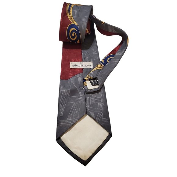 Classic Collection by Van Heusen Grey Burgundy Blue Tan Swirl Tie Made in USA - Picture 3 of 4